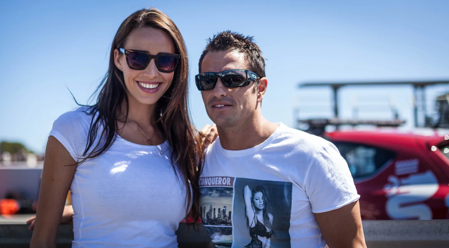MotoGP star Randy de Puniet with wife, TV presenter and model Lauren Vickers