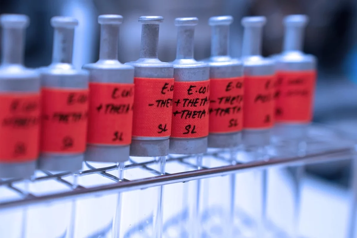 Vials where the new THETA cycle of CO2 fixing is being tested