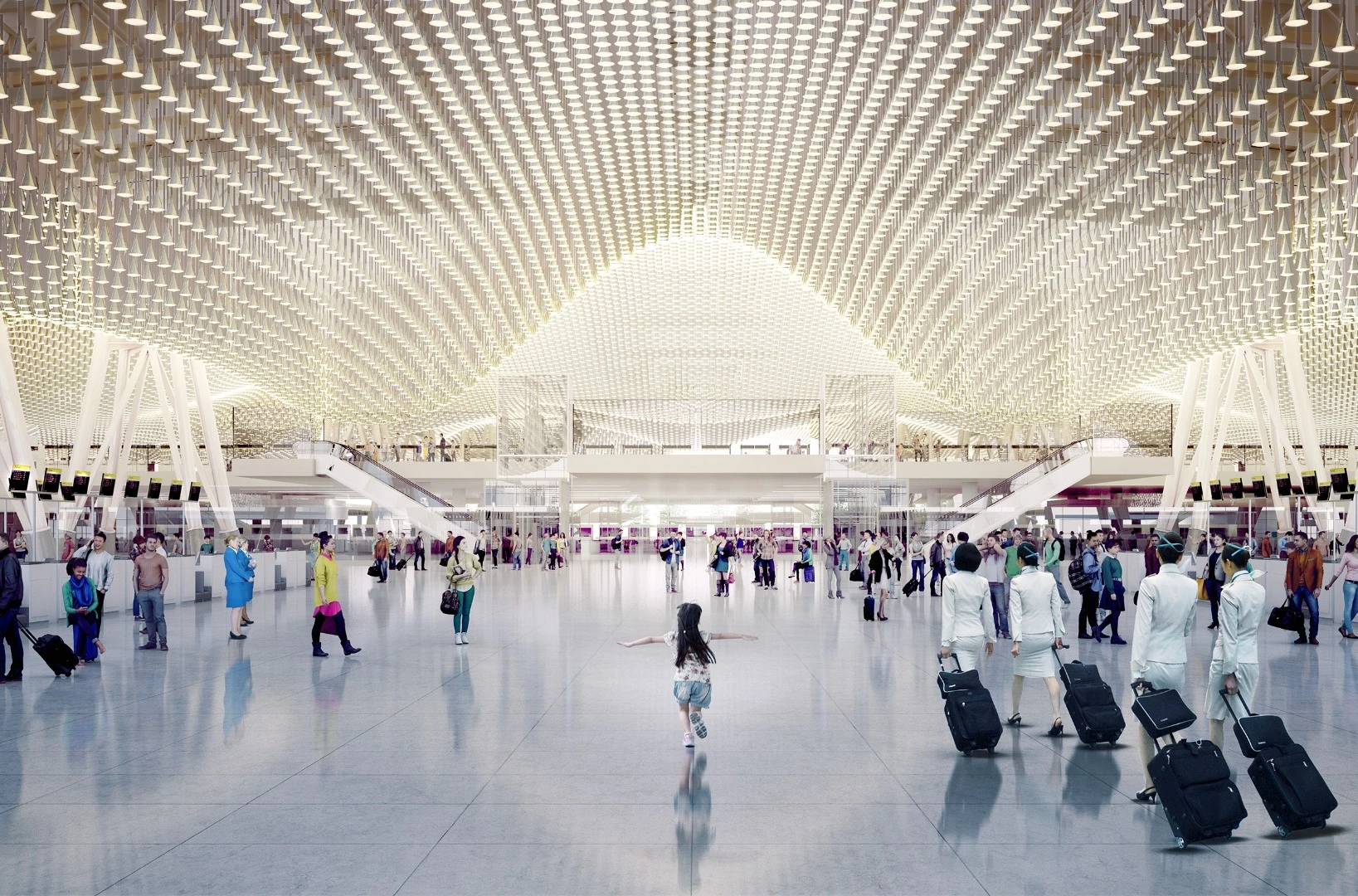 The main terminal building is designed to "embrace change," with interior spaces that are adaptable regardless of their shape or size