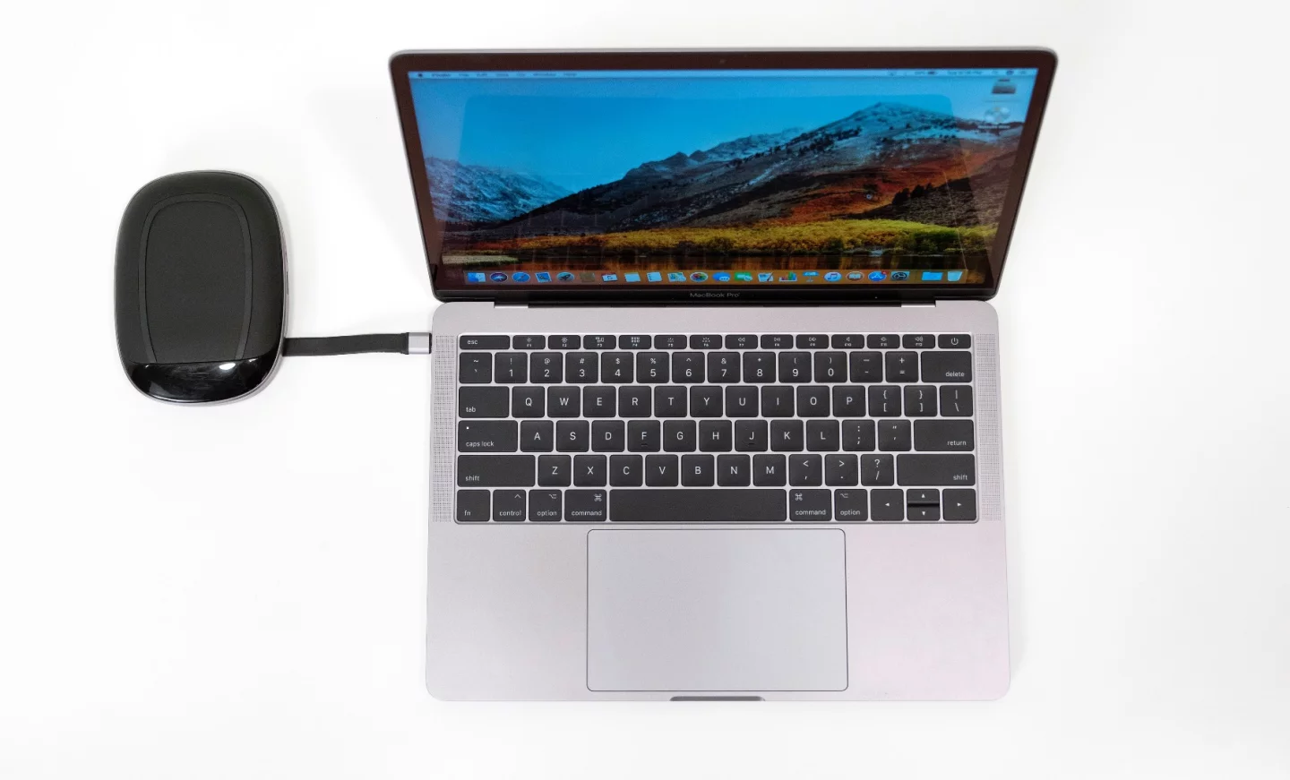 The HyperDrive connects to any laptop (Apple or PC) with a USB-C port