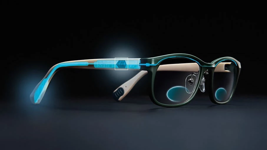 TouchFocus are electronically adaptive eyeglasses that switch to reading glasses at the touch of a button