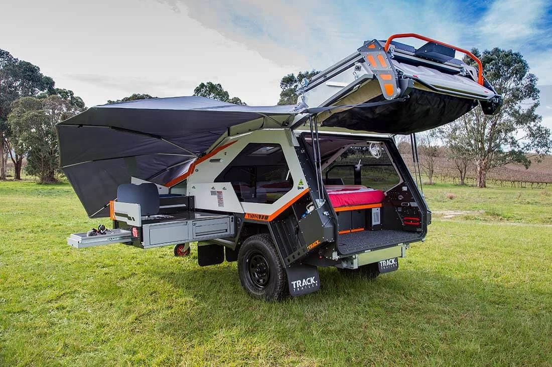 One of the big improvements on the Tvan design is the ability to lift the hatch straight up without having to drop the hard floor in place first. This allows campers to get in more quickly