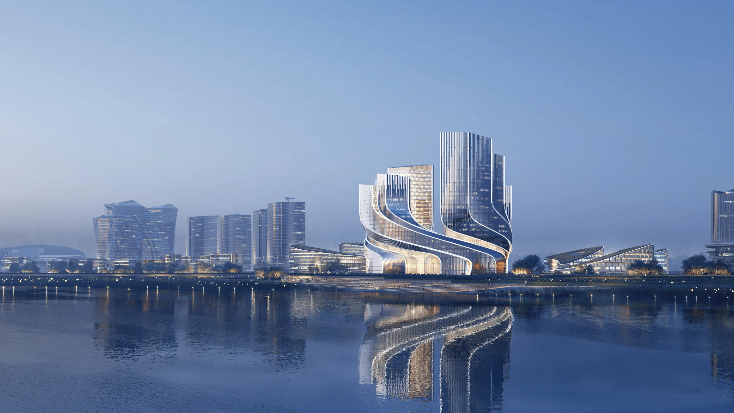 Twisting four-tower Tencent HQ forms a vortex in Shenzhen