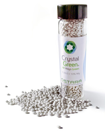 Ostara's Crystal Green slow-release struvite-based fertilizer