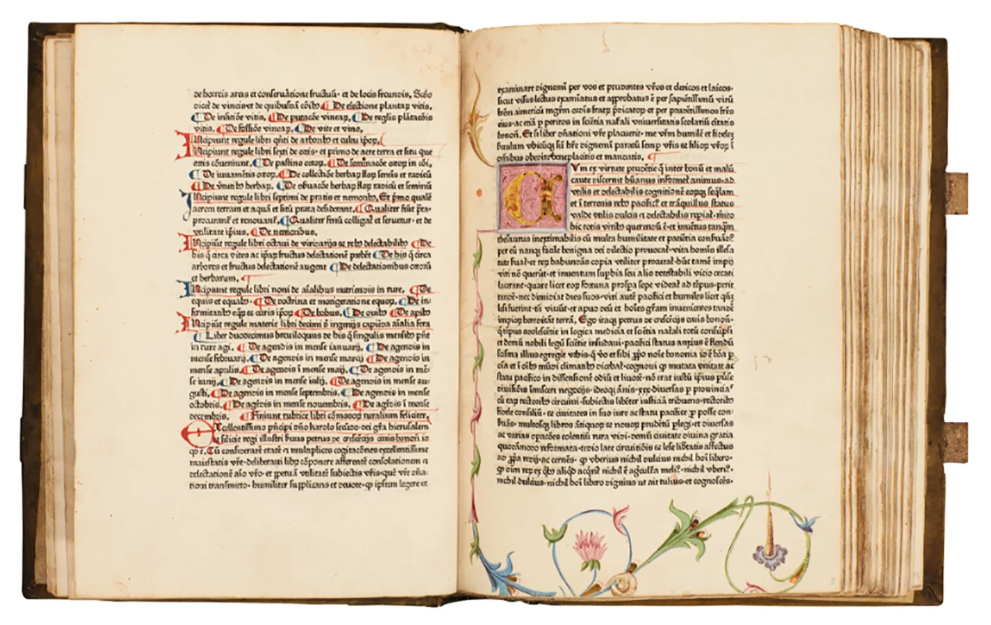 A beautiful, crisp first edition copy of Opus Ruralium Commodorum by Pietro de' Crescenzi, the first printed book on agriculture. The unhurried pace at which such a worthwhile text found its readership might surprise readers who have grown up with the internet. The book was completed by retired lawyer Pietro de' Crescenzi, based largely on classical and medieval sources, some time around between 1304 and 1309. The structure and content is substantially based on the De re rustica of Lucius Junius Moderatus Columella, written in the first century AD. King Charles V of France ordered a French translation in 1373. In 1471, it was published in Augsburg by Johann Schüssler, and was another early best seller, with 57 editions in Latin, Italian, French, Polish and German appearing during the following century. It sold for $245,050 (GBP £187,500) at Sothebys on November 2, 2017