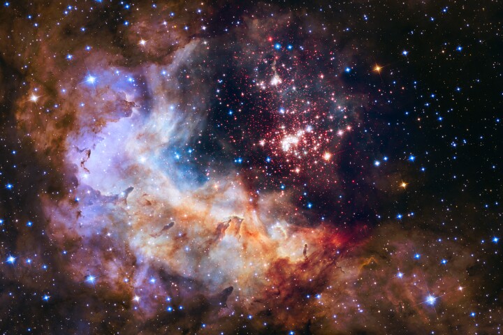 This stunning shot of the giant star cluster Westerlund 2 was chosen as the official 25th anniversary image for the Hubble Space Telescope (Image: NASA, ESA, the Hubble Heritage Team [STScI/AURA], A. Nota [ESA/STScI] and the Westerlund 2 Science Team)