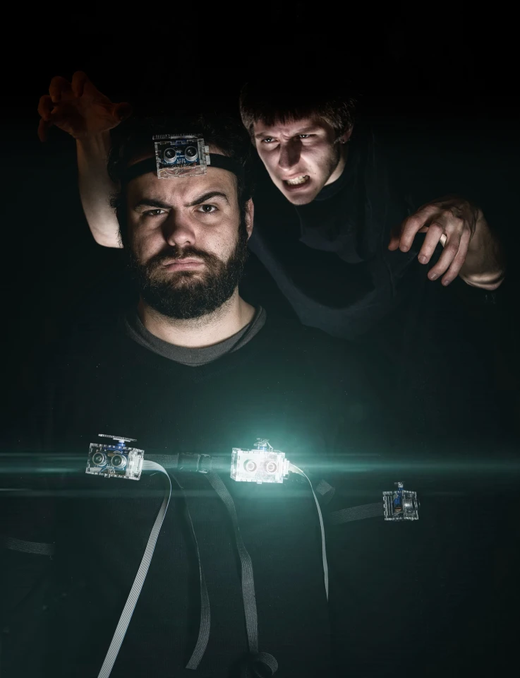 Using a collection of sensors placed all over the body, the SpiderSense suit detects objects in the environment and warns the wearer when anything gets too close (Photo Credit: Lance Long, EVL)
