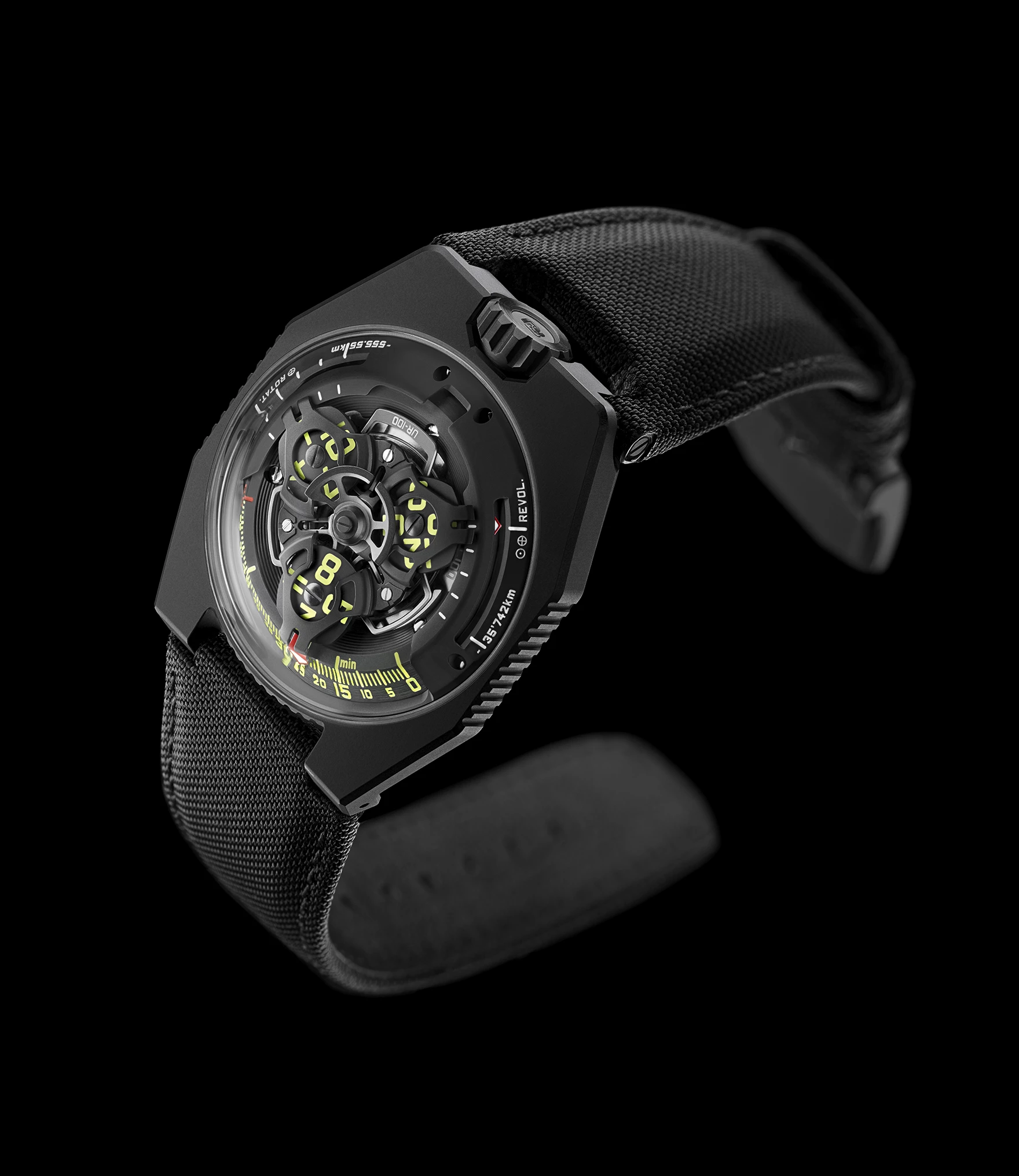 The Urwerk UR-100 SpaceTime has an automatic caliber