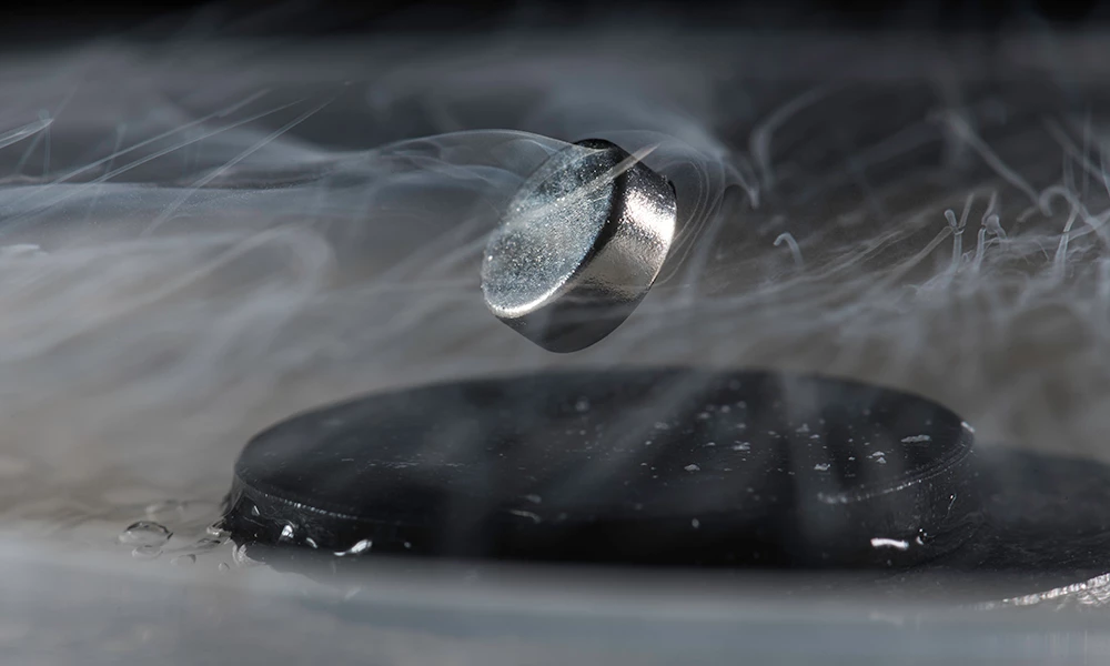 Superconducting materials typically require extremely cool temperatures to operate, which is demonstrated in this photo. But a new discovery could change that