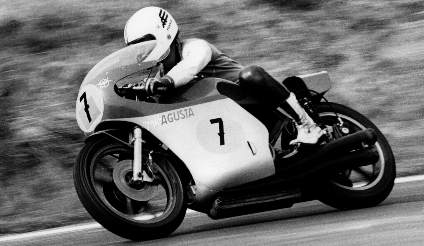 Franco Bonera on the 1974 four-cylinder MV Agusta 500cc racer