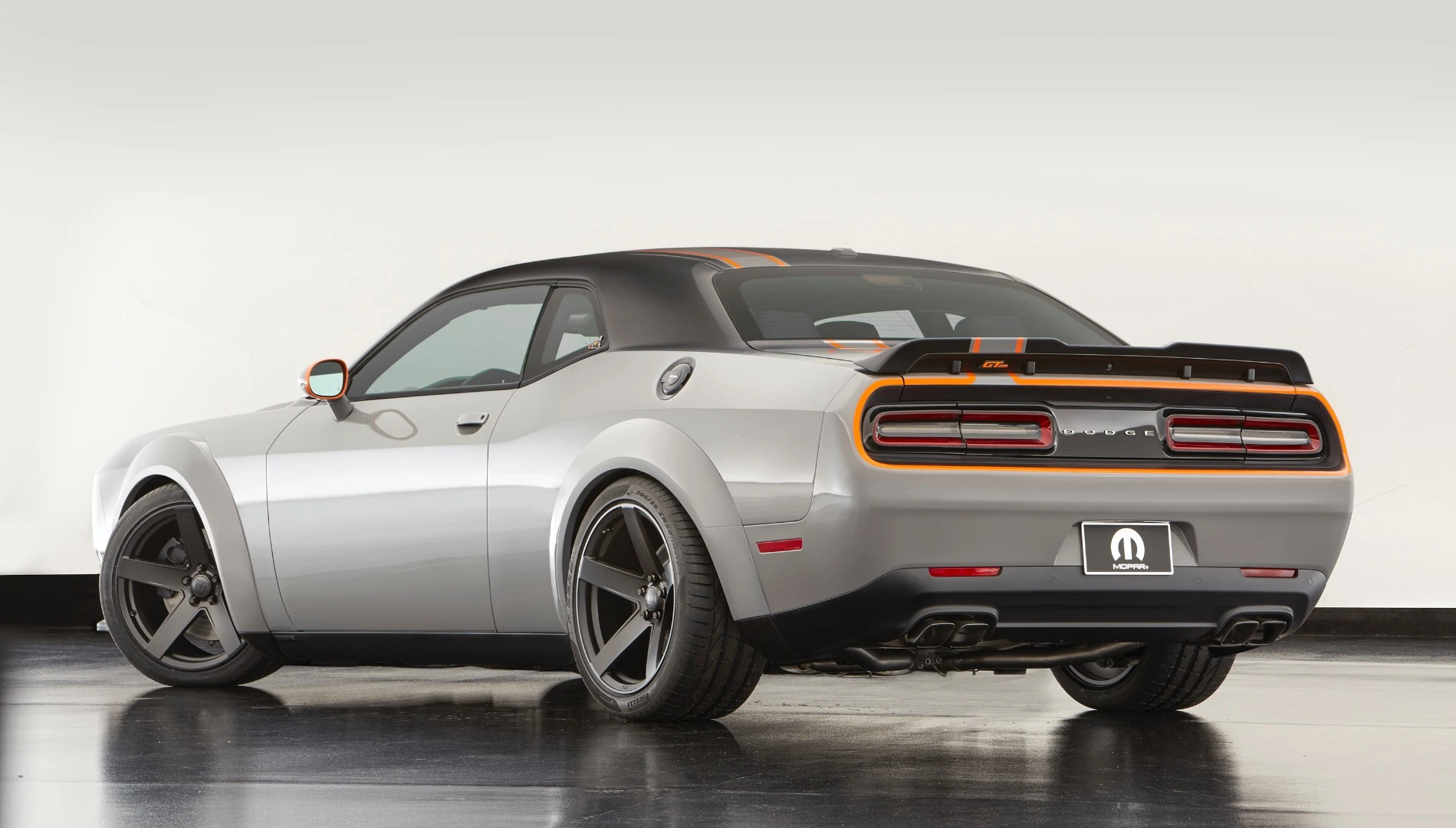 The quad Mopar exhaust tips at the rear are powder-coated Satin Black