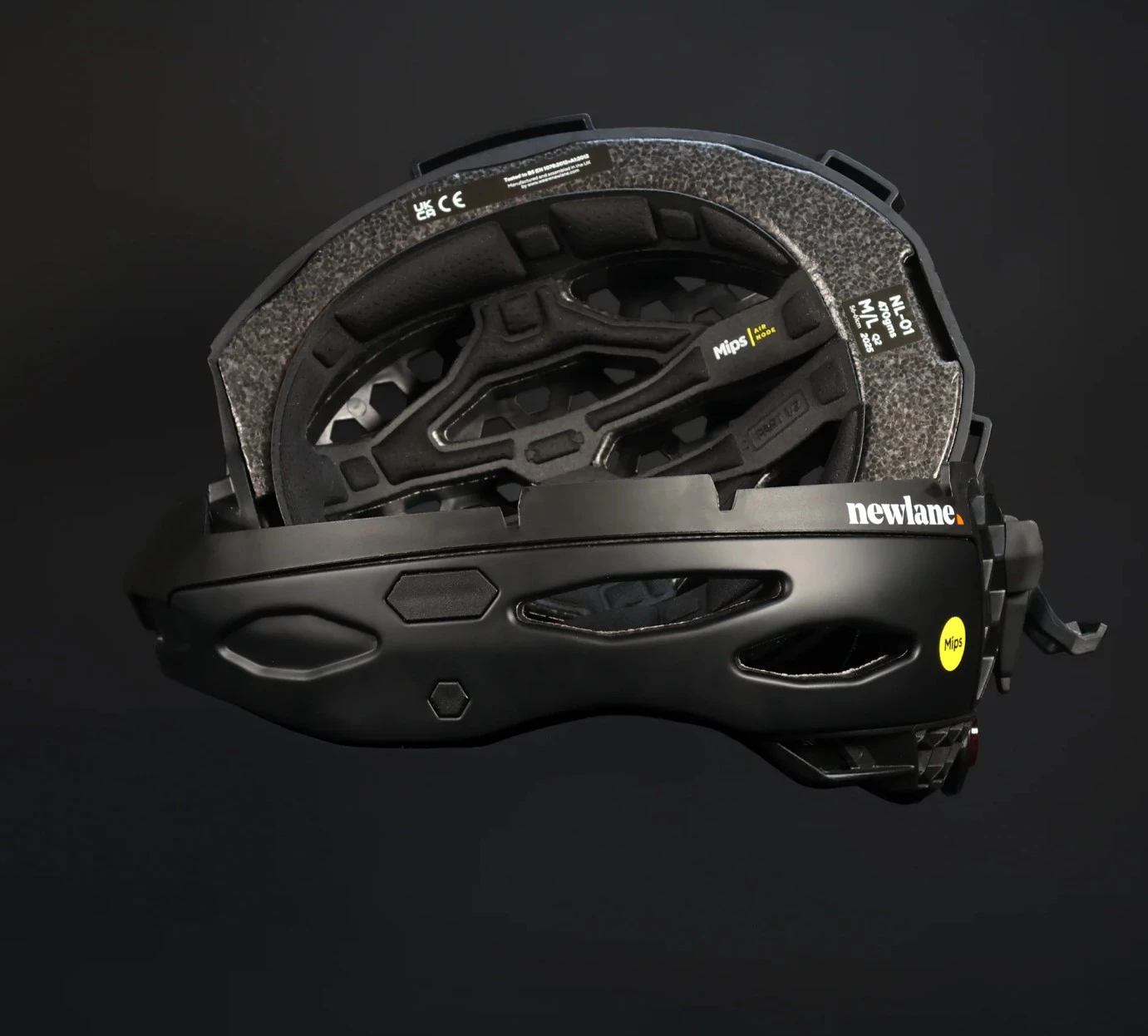 The helmet folds in half for easy storage and transport