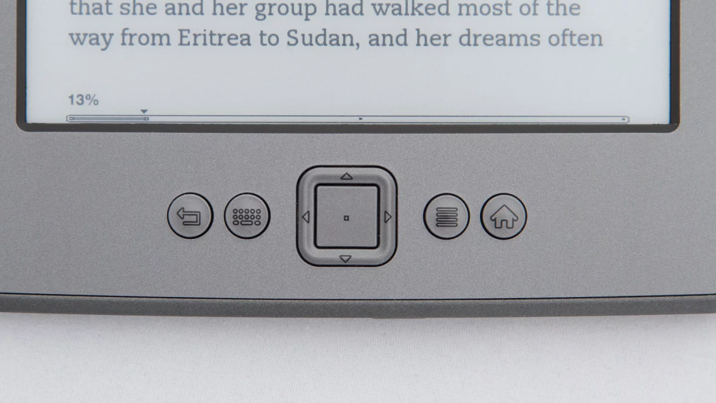The five physical buttons under the display on the 4th-gen Kindle
