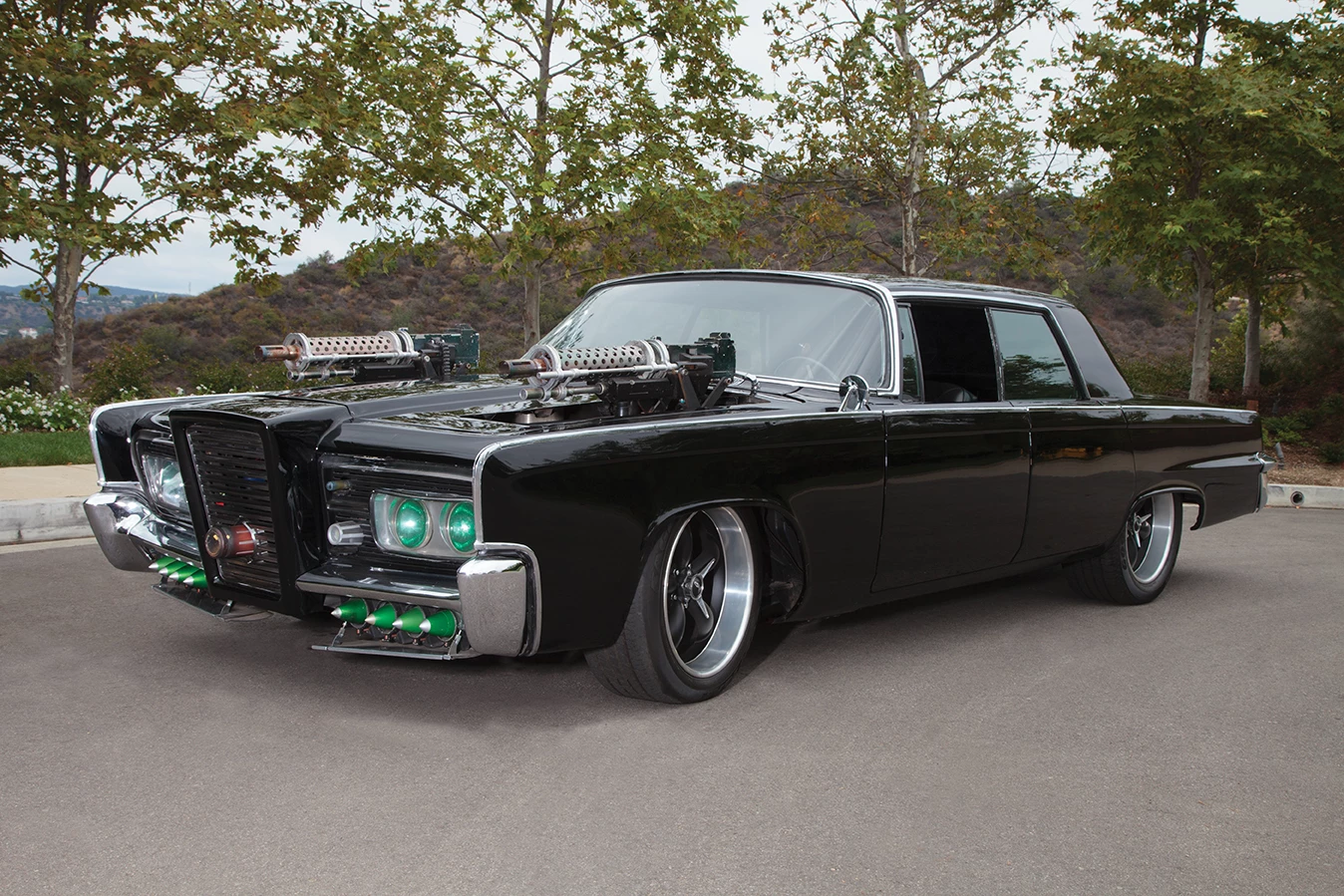 This car is a screen-used “Black Beauty” hero car from The Green Hornet. (Sony, 2011) Based on a 1965 Chrysler Imperial, Dennis McCarthy of Vehicle Effects in California built this hero car used for “beauty” exterior shots and interior close-ups.