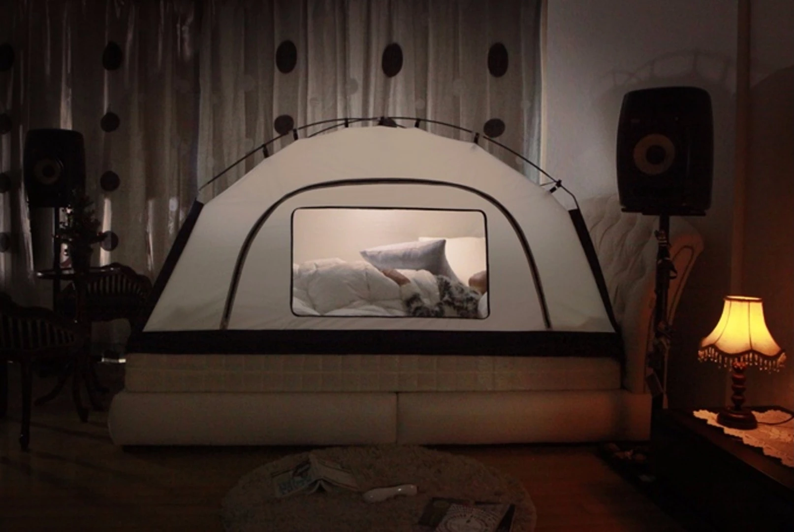 The Room in Room is a modern take on the four poster bed