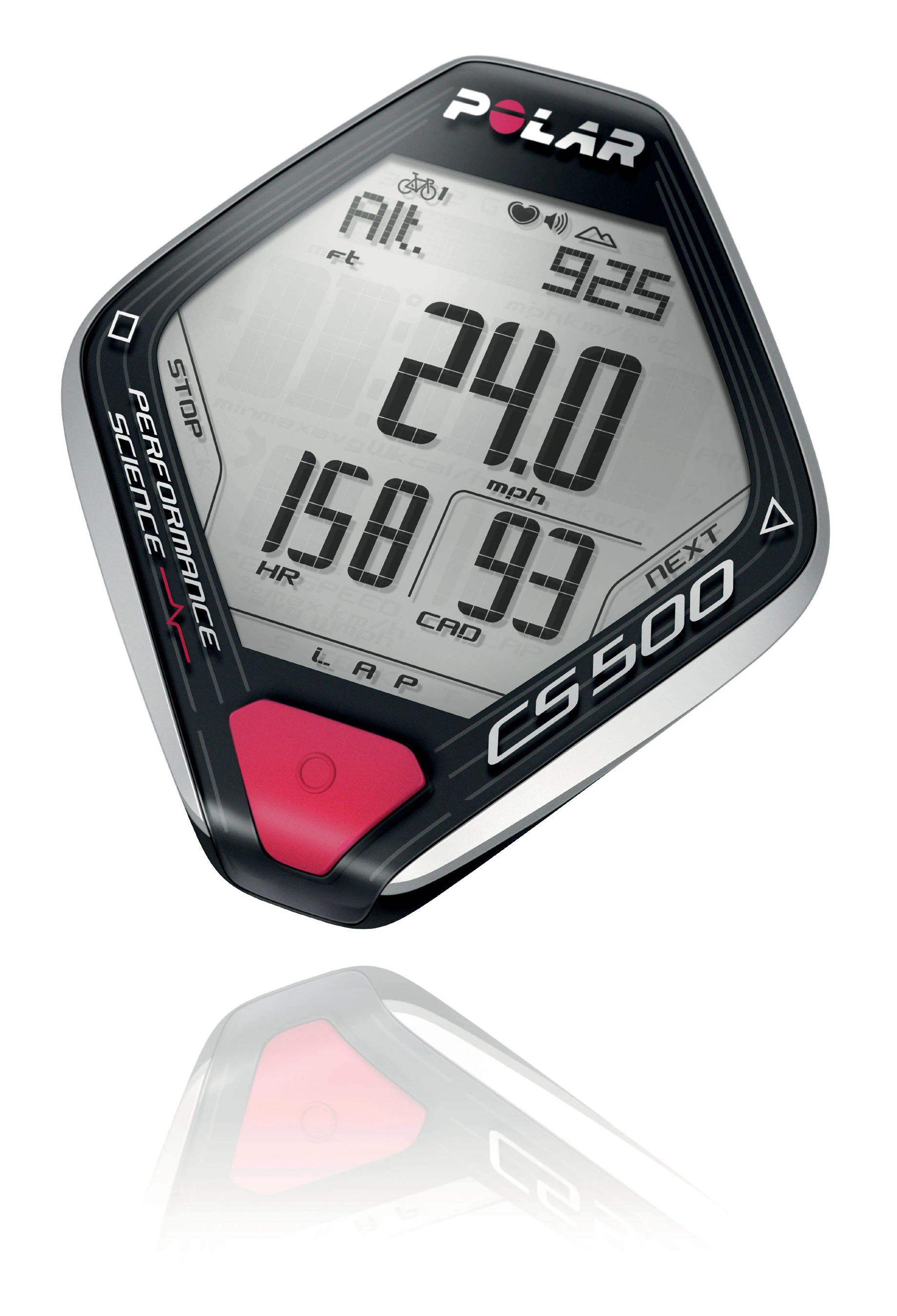 The Polar CS500 cycling computer features a large screen and rocker switch operation