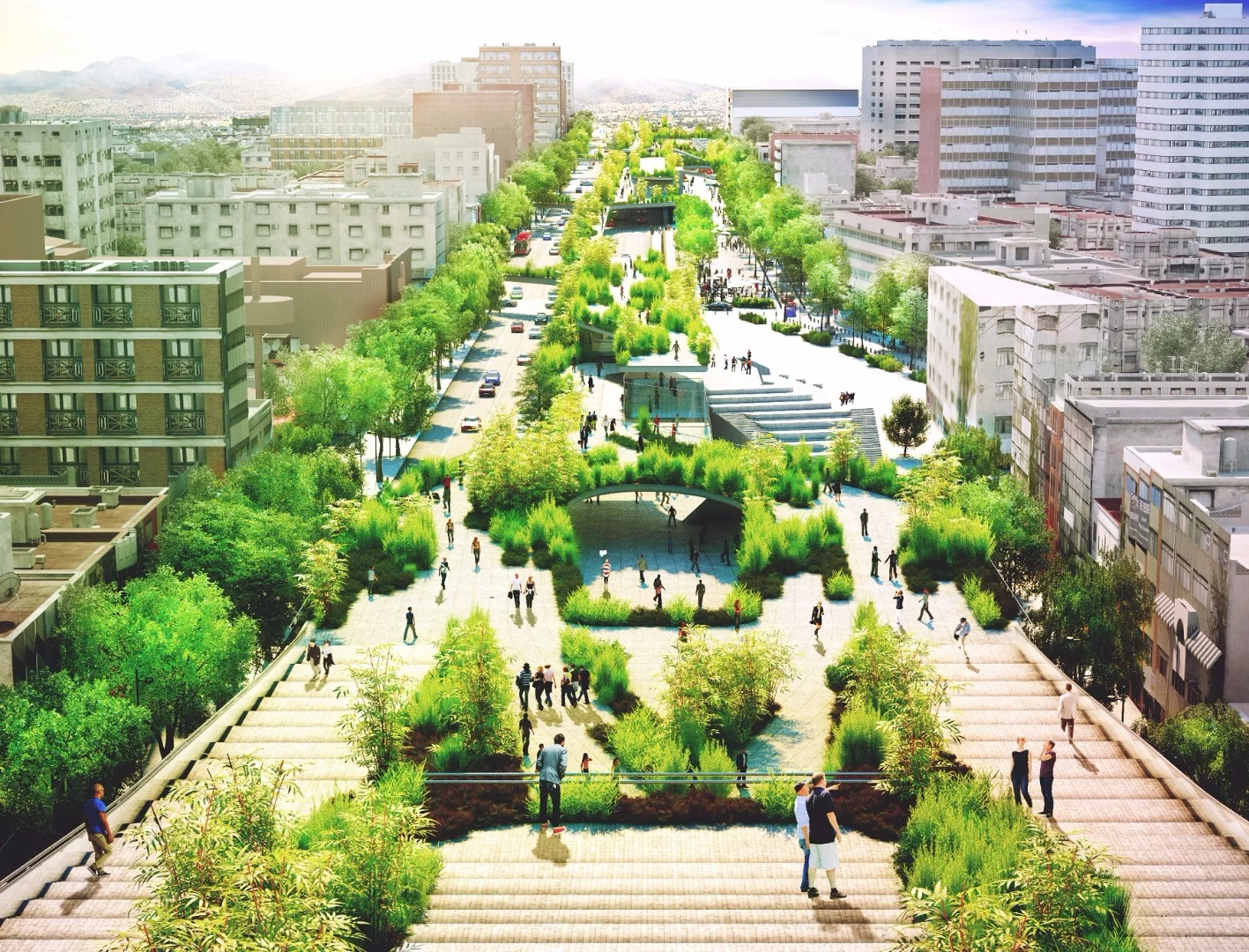 A main pedestrian promenade will run along the center of the avenue