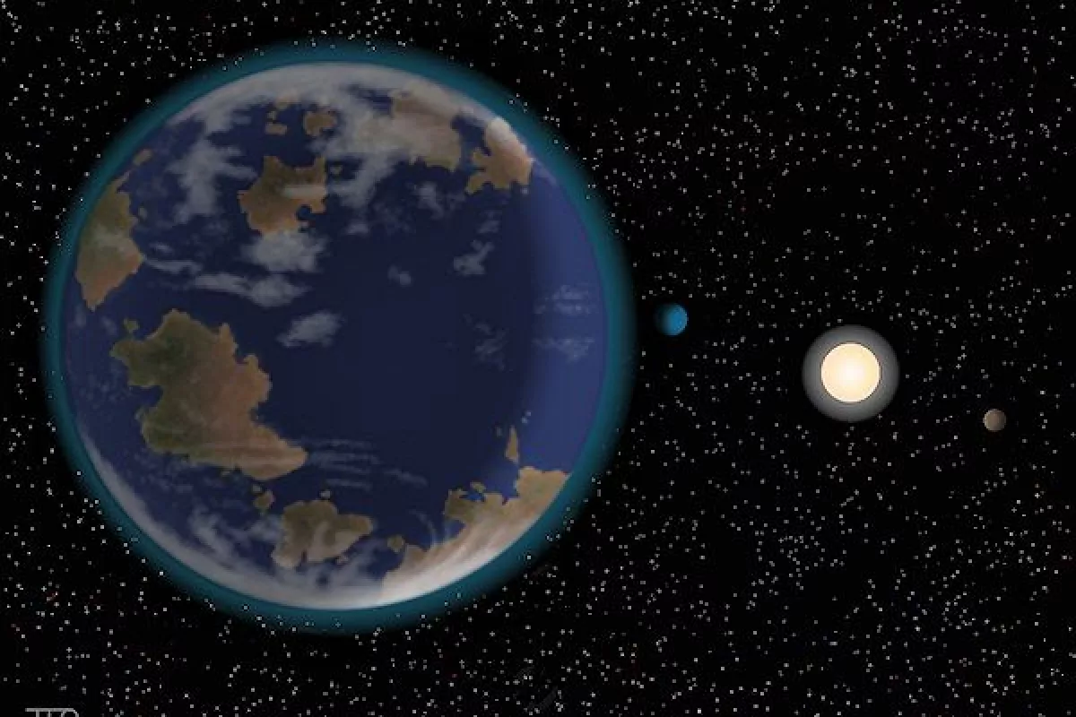 Artist's concept of the HD 40307 planetary system featuring a close-up view of HD 40307g, which orbits within the habitable zone (Image: J. Pinfield, for the RoPACS network at the University of Hertfordshire)