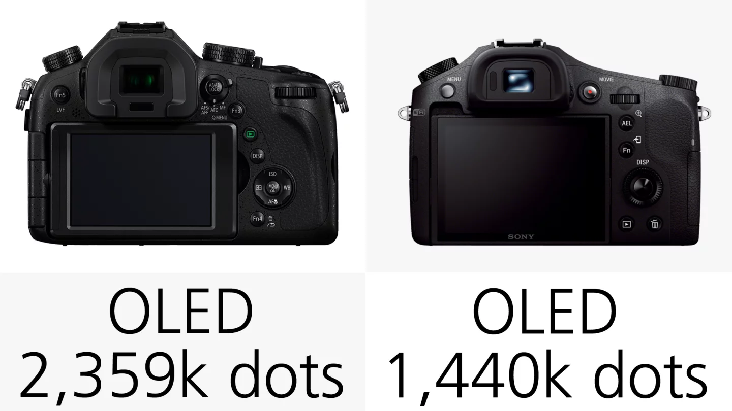 Both the Panasonic FZ1000 and Sony RX10 offer electronic viewfinders, with the Panasonic having the higher resolution