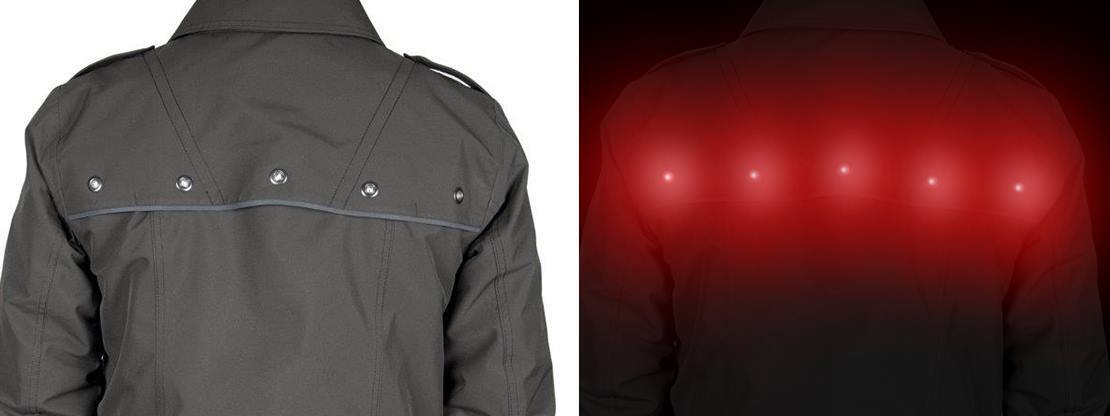 The Eclaireur cycling jacket has five red LEDs in back