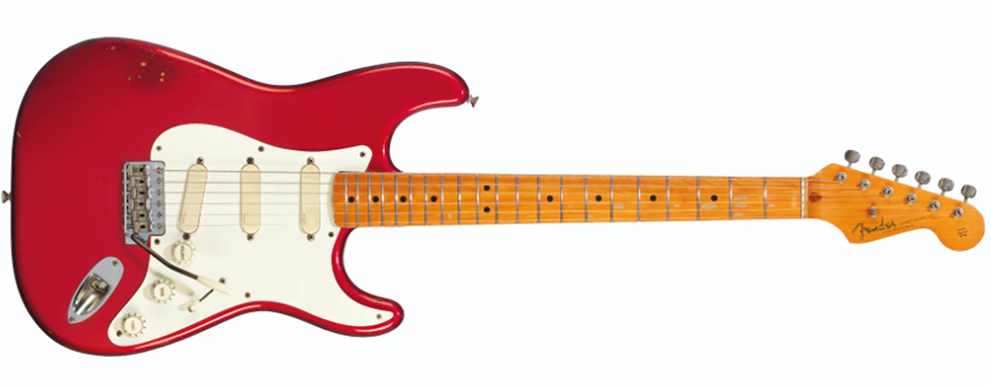 Acquired in 1984, this Candy Apple Red 57V Stratocaster became Gilmour's primary studio recording and performance guitar from 1988 to 2005