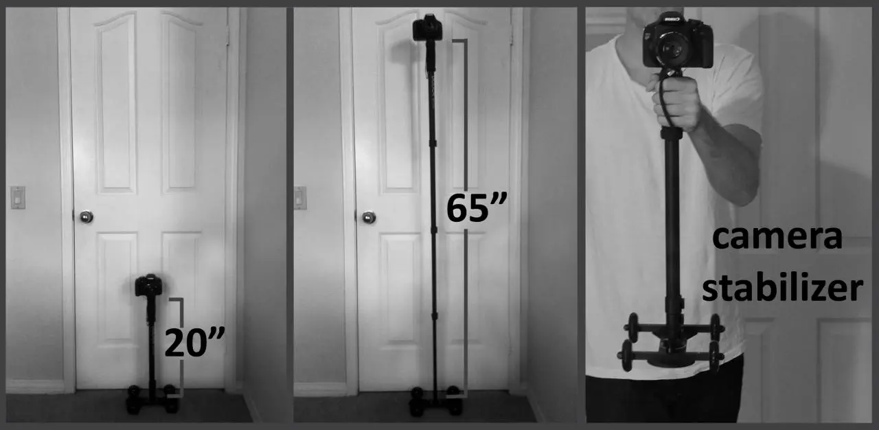 A customized monopod fixes the height of the setup between 20 and 65 inches (50-165 cm)
