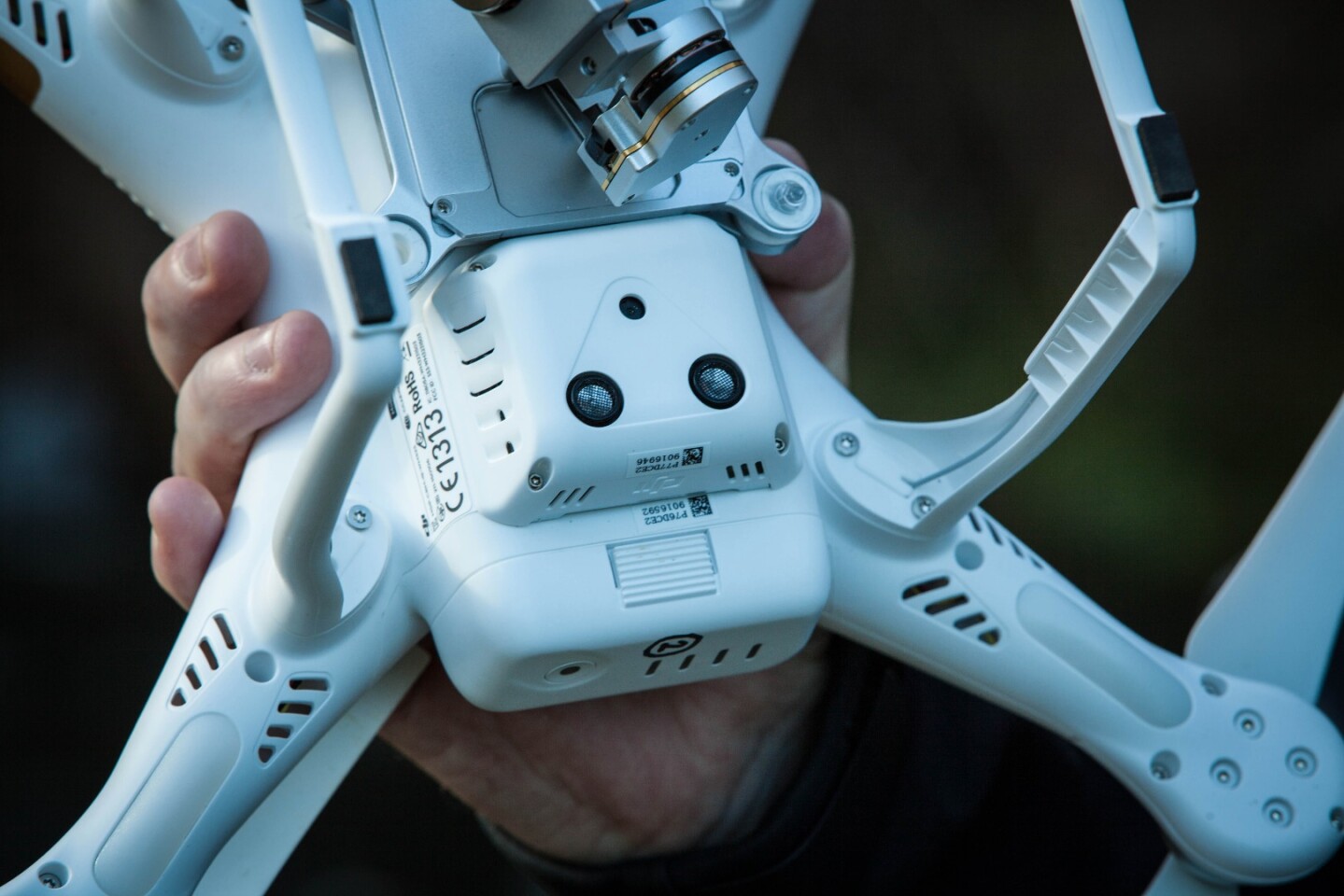 DJI's Phantom 3 Professional - downward facing camera and ultrasound sensors combine with improved GPS and added GLONASS system to give much more stable flight inside, outside and in strong winds