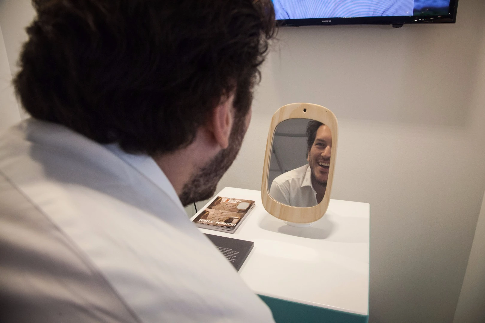 Global Grad Show: The Smile Mirror by Berk Ilhan from New York's School of Visual Arts only turns on when the user smiles, to encourage positive vibes