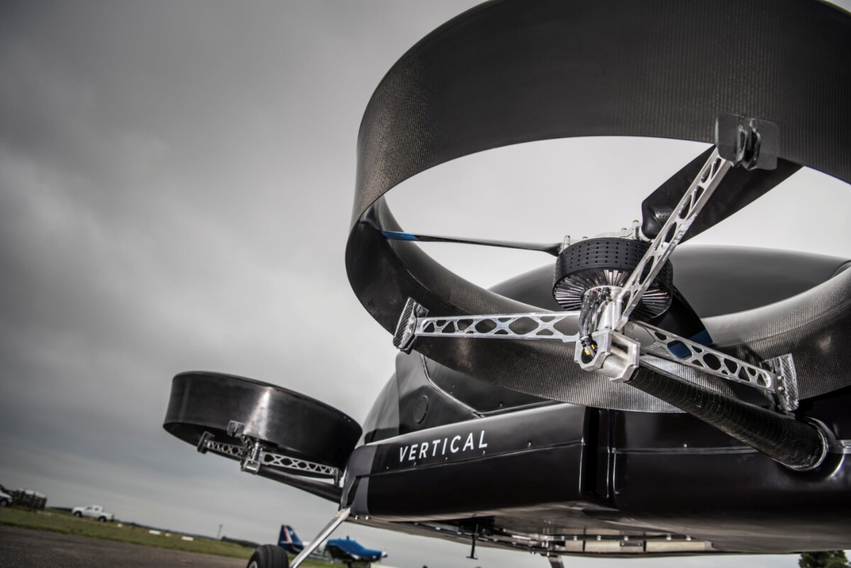 The eVTOL prototype has four three-blade rotors in a two-by-two configuration that lift it into the air
