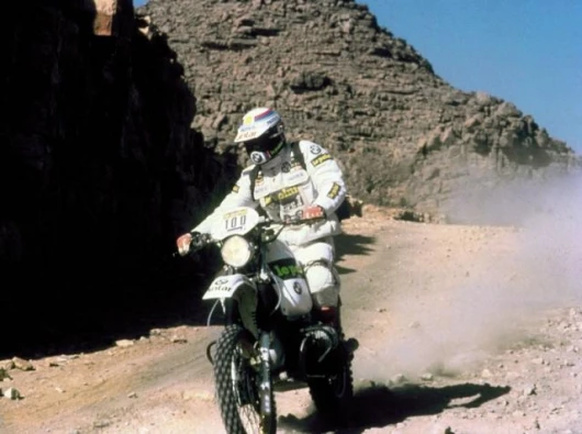 Desert racing specialist Hubert Auriol gave the original R80G/S its first big win in the Paris-Dakar event