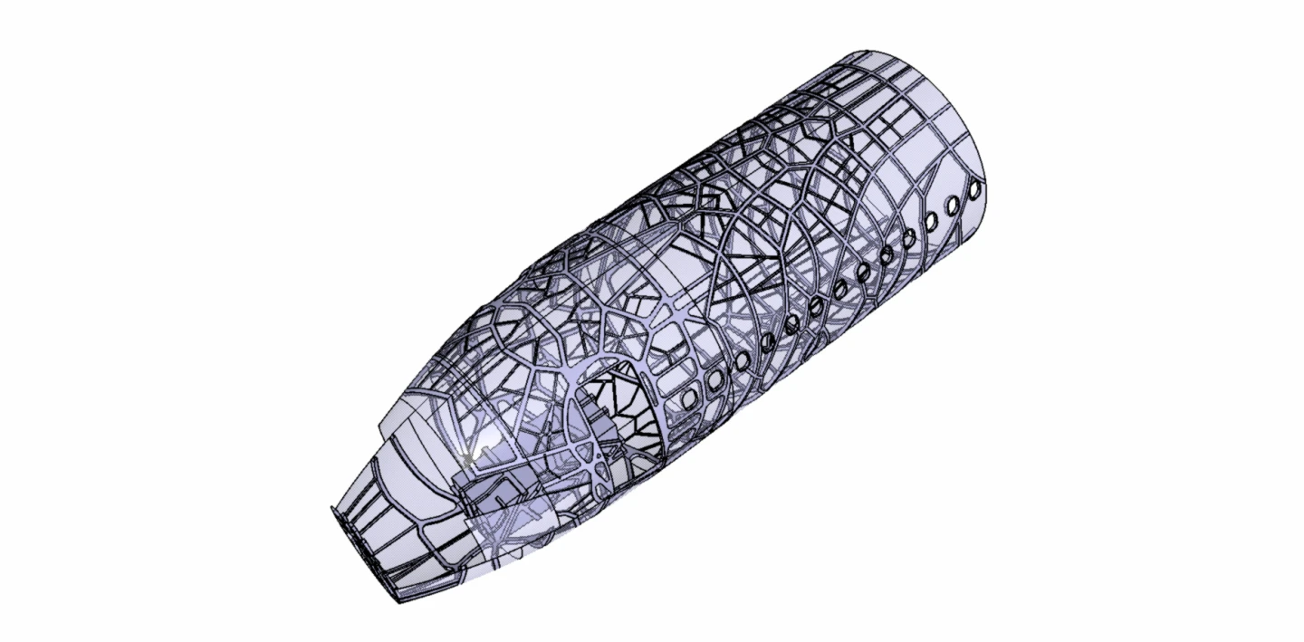 Diagram of a fuselage with 3D-printed stiffeners