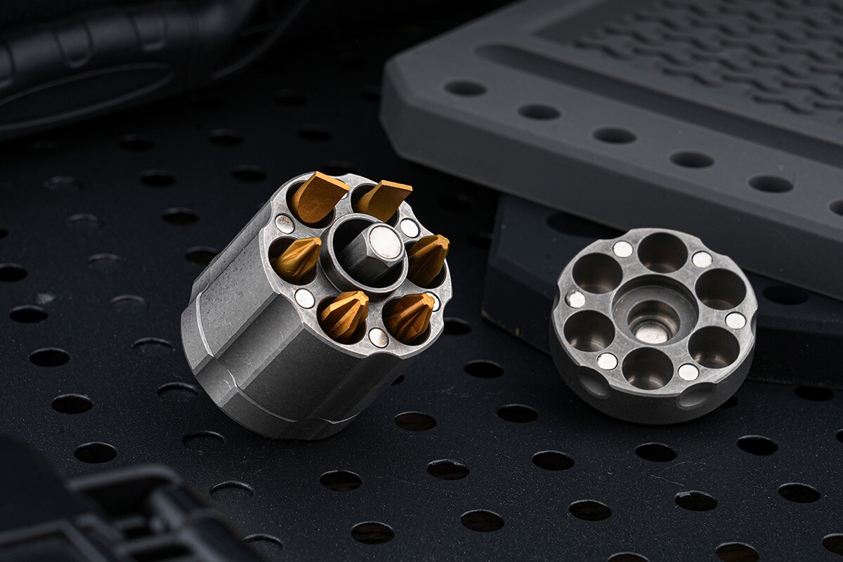 Gun barrel titanium EDC driver swaps bullets for bits