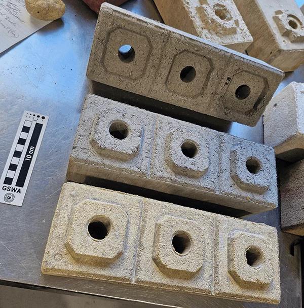 The 'LayGo Blocks' are interlocking for easy construction, with holes for rebar to go through