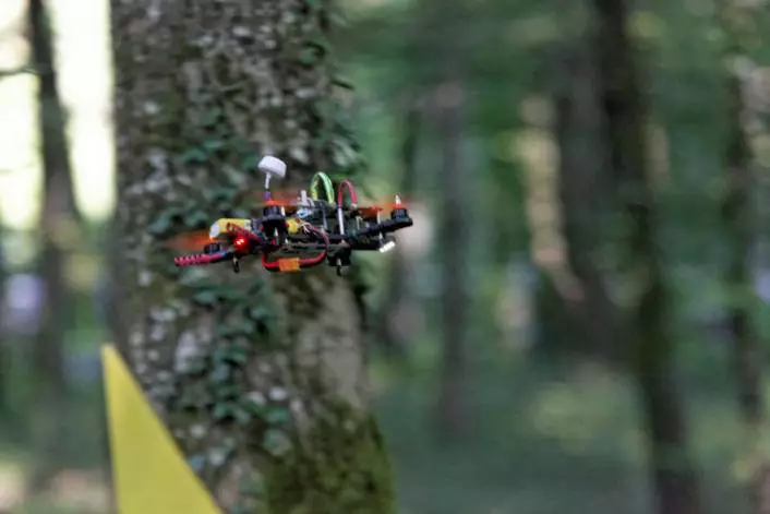 24 competitors raced their drones through the 150 m (492 ft) course