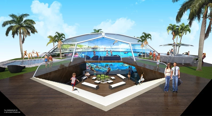 The Swimarium is shaped like a truncated icosahedron