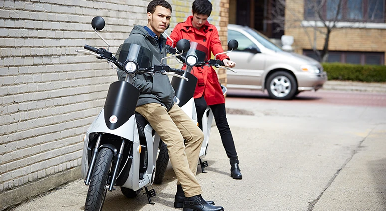 The GenZe 2.0 electric scooter connects to the cloud and can be charged from standard outlets