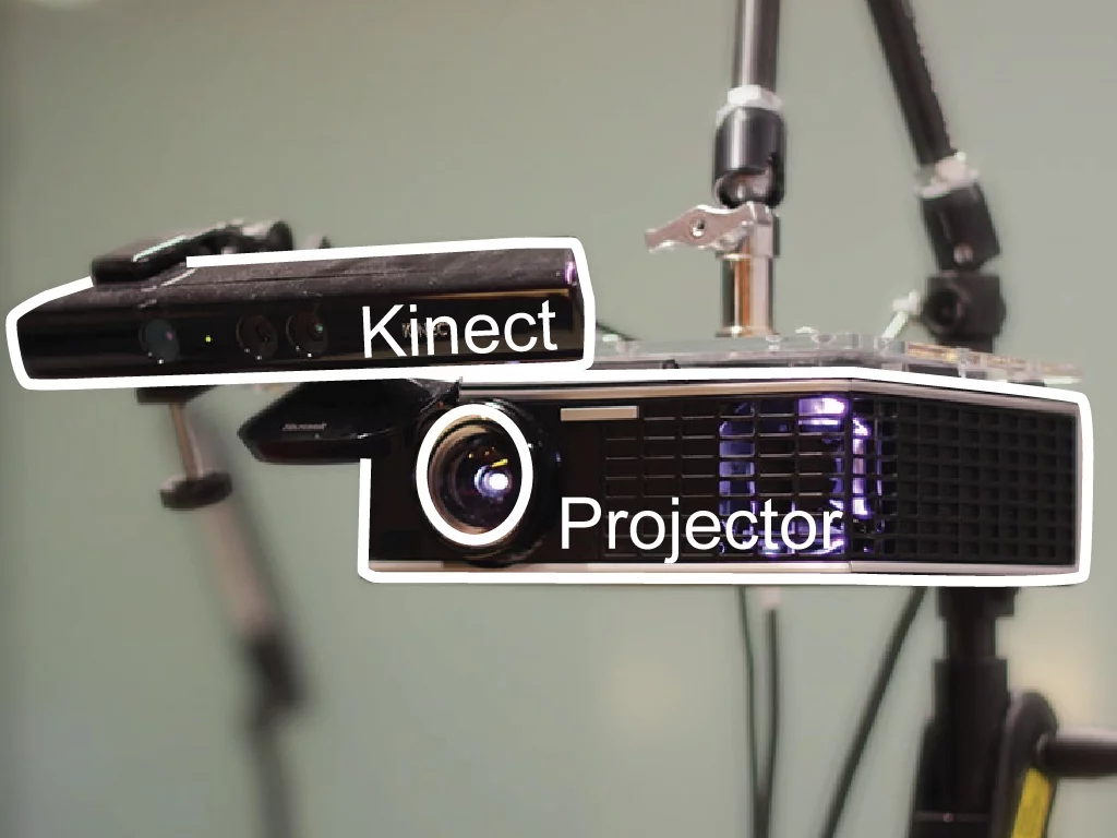 The team's initial prototype consists of a widescreen InFocus IN126ST projector and a Kinect sensor mounted above and behind the user