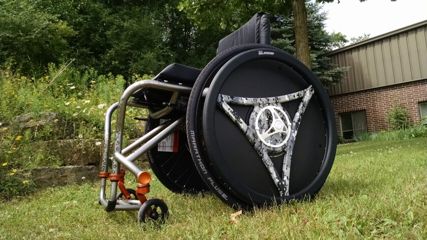 Rowheels REV-LX wheels are available in a variety of sizes, and are installed on existing third-party chairs