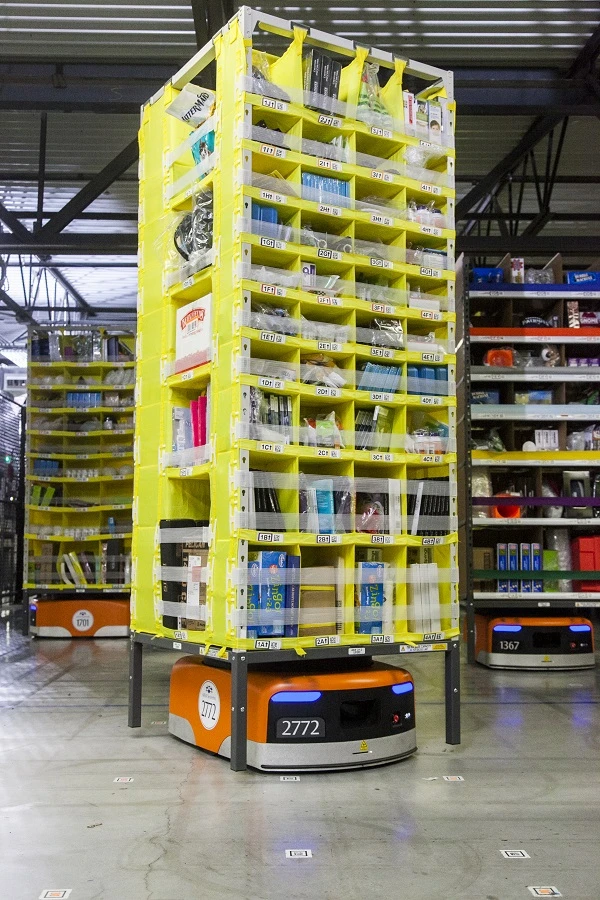 A Kiva robot moves product in Amazon's eighth-generation fulfillment center