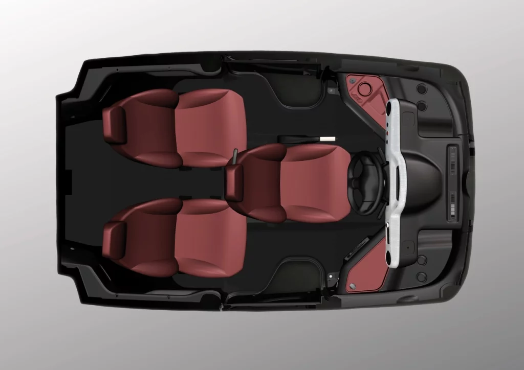 The mia's central driving position gives passengers more leg room