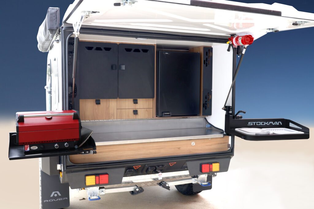 The dual swing-outs ensure there's plenty of prep and work space in the rear galley
