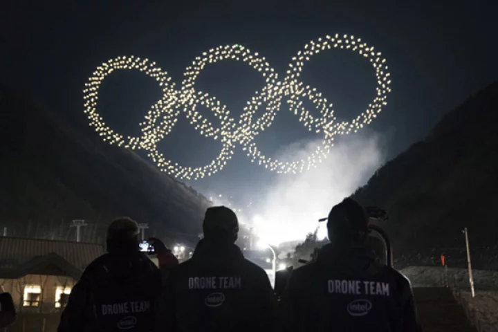 Intel's shooting star drones form the iconic Olympic rings