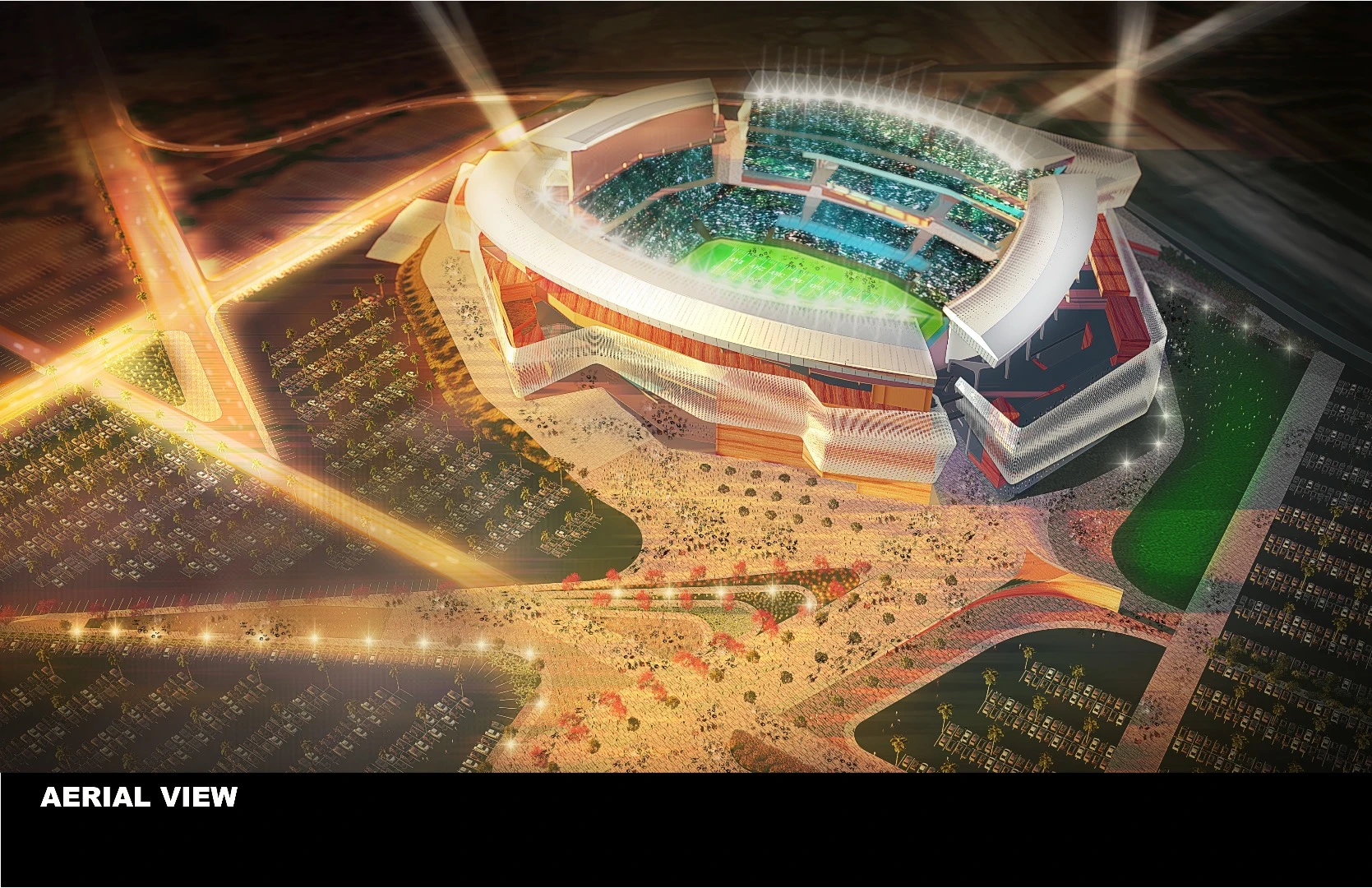 The stadium features a "kinetic skin" that moves when the wind blows, recreating the sound of the ocean