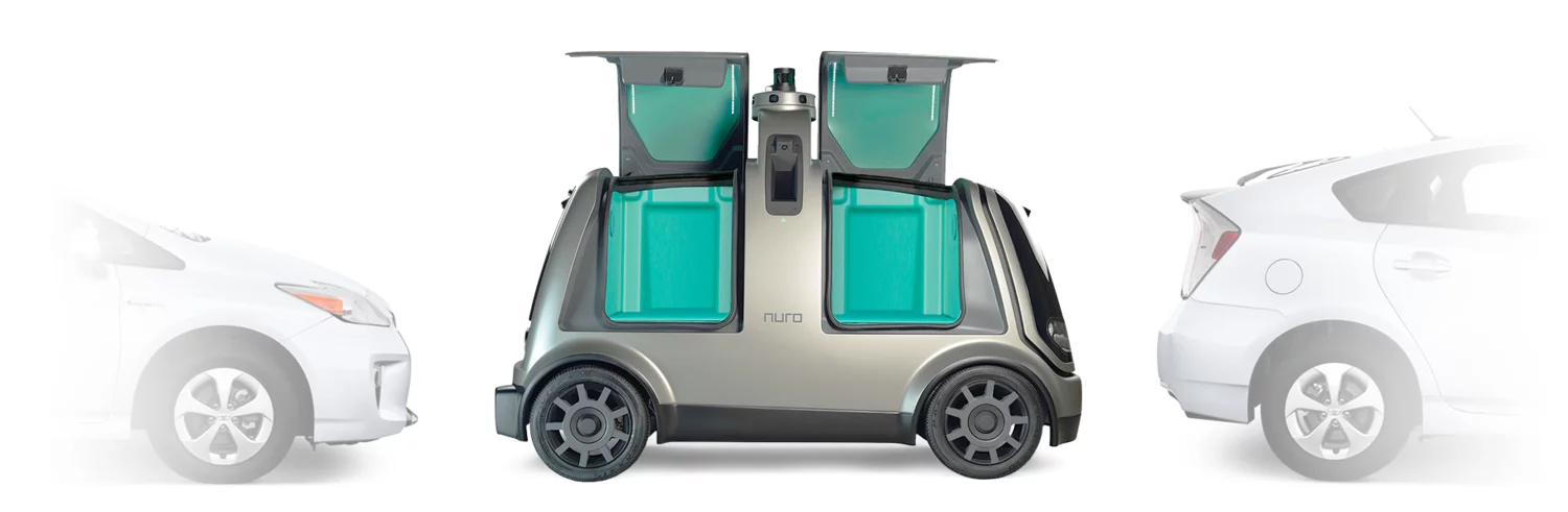 Nuro's vehicle is half the size of a passenger car