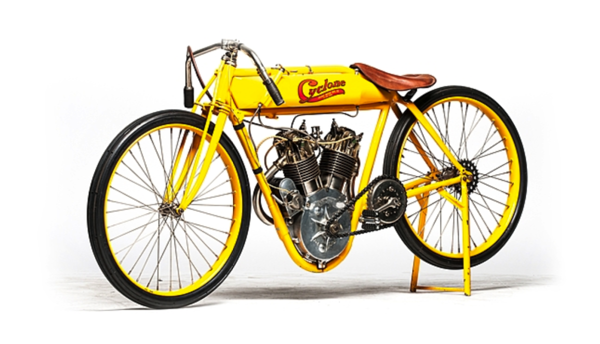 The one-hundred-year-old Cyclone Board Track racer going to auction next month was restored by noted author, historian and craftsman Stephen Wright