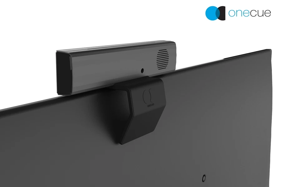 Onecue can be mounted on top of flat-screen TVs