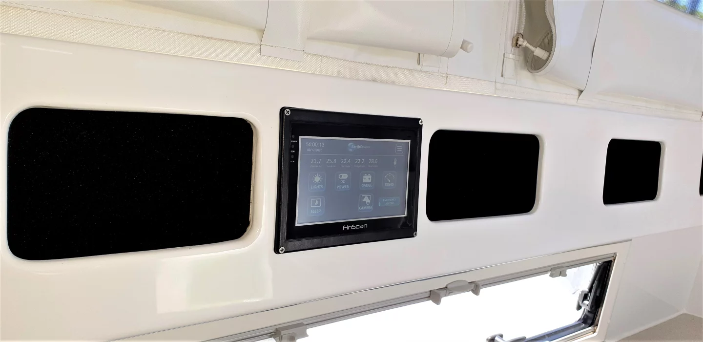 The FinScan touchscreens serve as control and monitoring centers for turning the lights on and off, keeping track of electrical readings and more