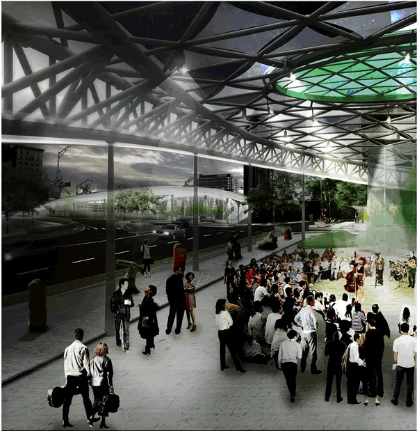 Design D for the Courtland Street/Ralph McGill Boulevard Bridge provides shelter for pedestrians