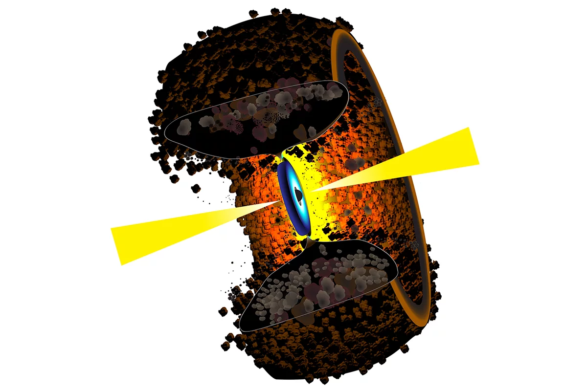 An illustration of a torus around an active galactic nucleus, which has been imaged directly for the first time