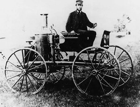 Roper on his first steam-powered car.